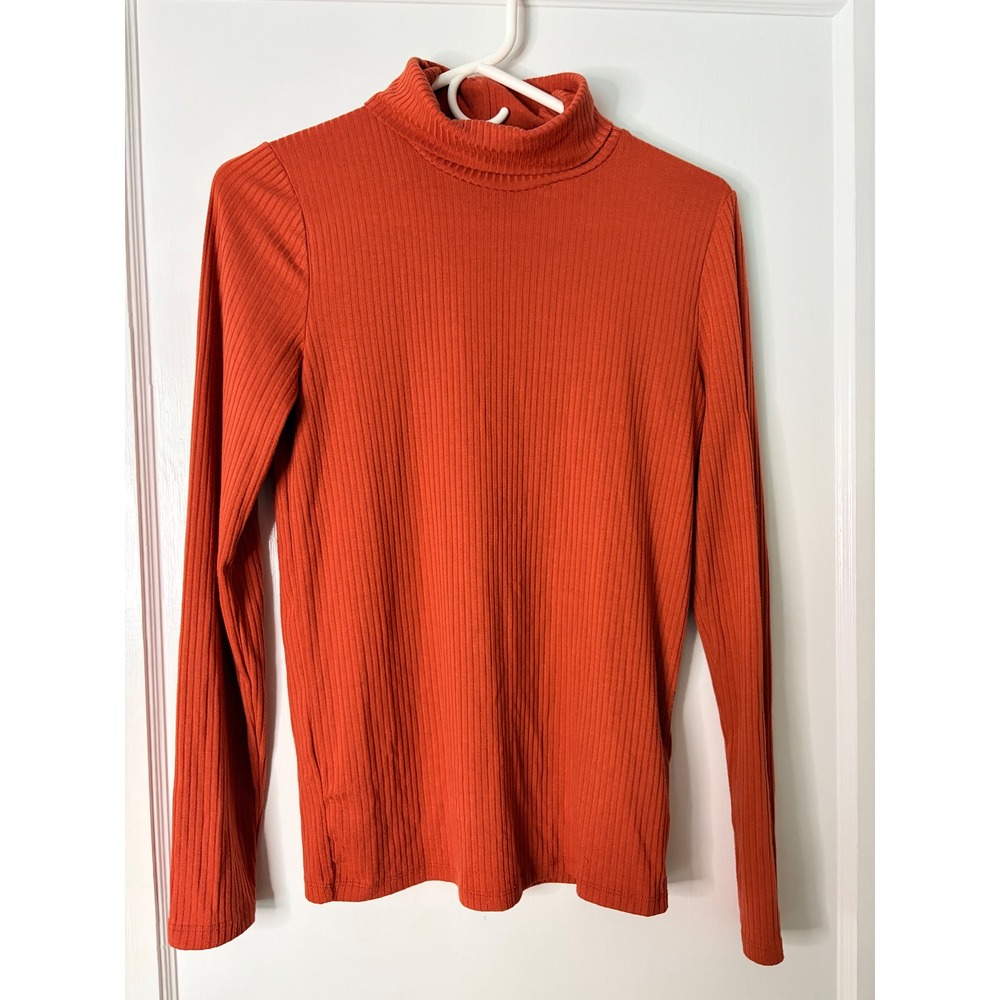 Madewell Womens Ribbed Turtleneck Top Burnt Orange Rust Long Sleeve Small